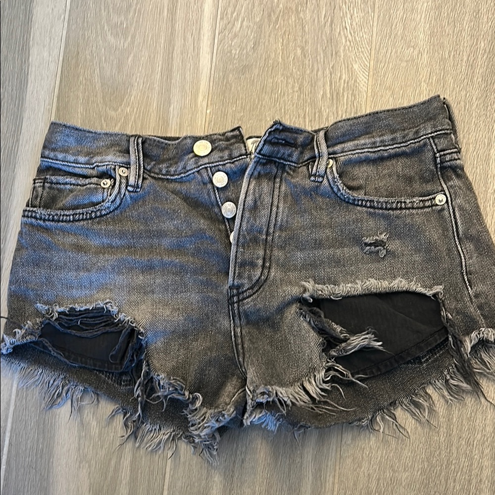 Women's Distressed Gray Denim Shorts